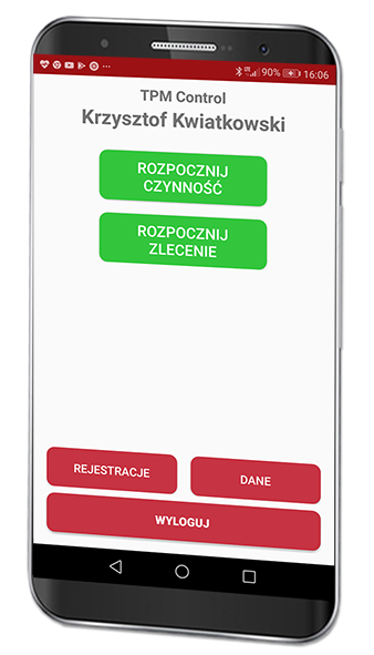 Rejestracja czynności i zlecenia produkcyjnego w aplikacji mobilnej TPM Action