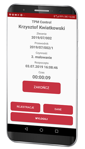 informacje wyświetlane w aplikacji mobilnej TPM Action
