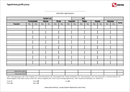 Tygodniowy grafik pracy darmowy wzór do pobrania