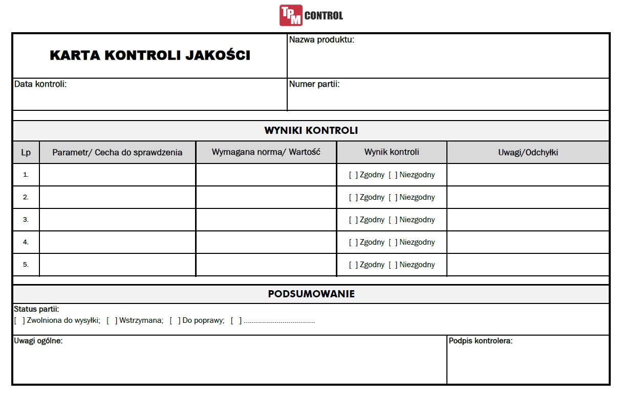 karta kontroli jakosci