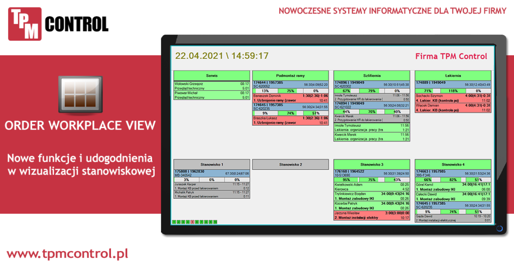 wizualizacja stanowisk produkcyjnych w systemie kontroli czynności i zleceń produkcyjnych w czasie rzeczywistym